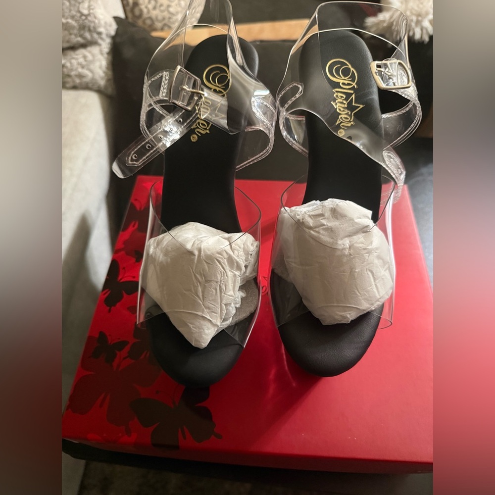 Pleaser Clear and Black Platform Heels